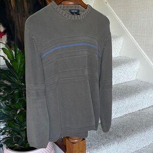 DKNY Vintage Fall Green Sweater with Blue Accent